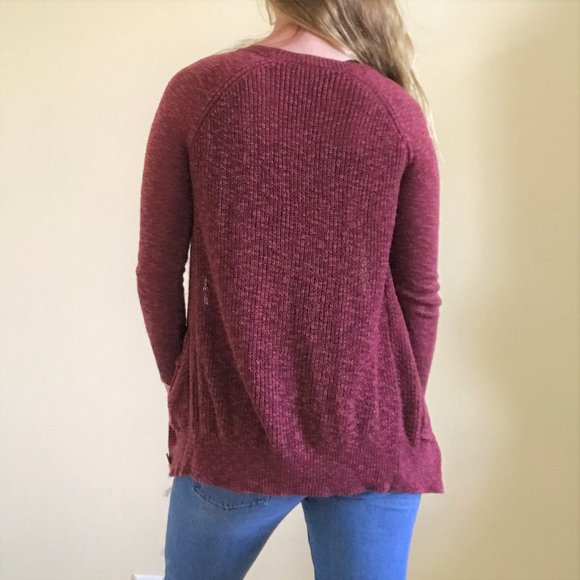 Dark Pink-Maroon Slouchy Cardigan Sweater - Picture 3 of 5